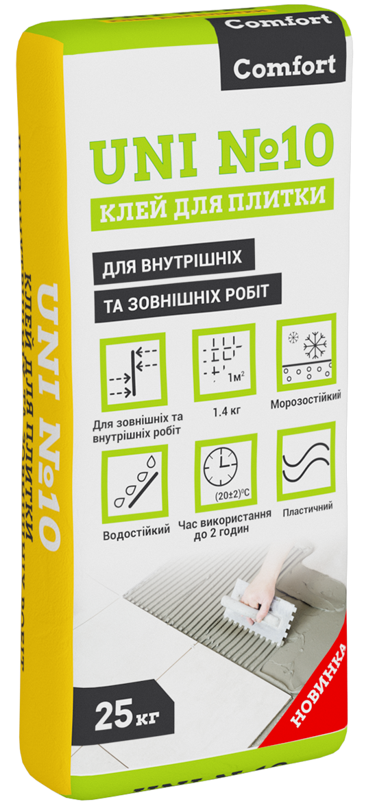 Клейова суміш для плитки (для внутрішніх та зовнішніх робіт) Comfort UNI N10